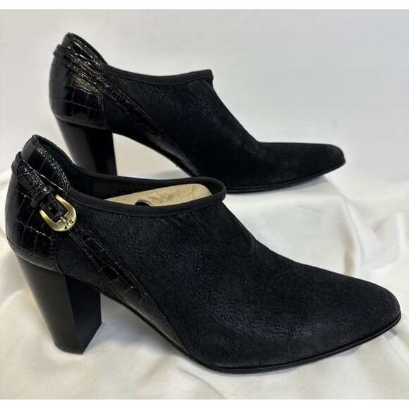 Donald Pliner Women's Black Suede/leather Pointed Toe Heel Ankle Boots  Size 9.5 - Picture 1 of 15